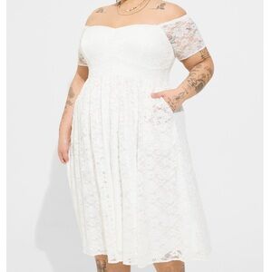 Torrid midi lace off the shoulder dress